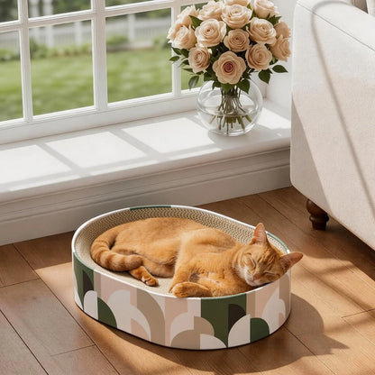 Conlun Cat Scratcher Bed, 2 in 1 Oval Cat Scratching Board Indoor Kitty Scratch Pad Corrugated Cardboard Lounge Bowl Nest Couch Sofas Kittens, Includes Cat Toy, Christmas