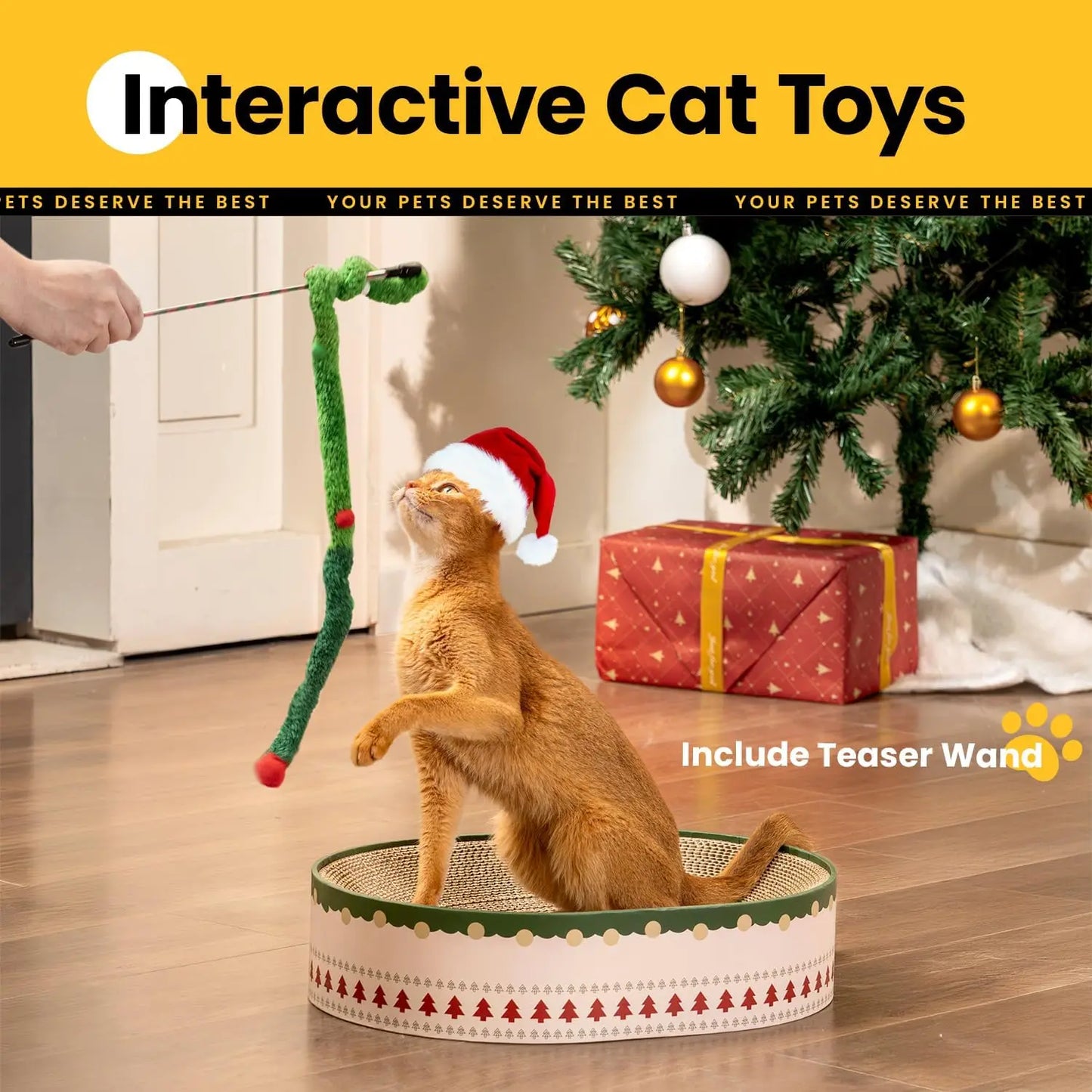 Conlun Cat Scratcher Bed, 2 in 1 Oval Cat Scratching Board Indoor Kitty Scratch Pad Corrugated Cardboard Lounge Bowl Nest Couch Sofas Kittens, Includes Cat Toy, Christmas