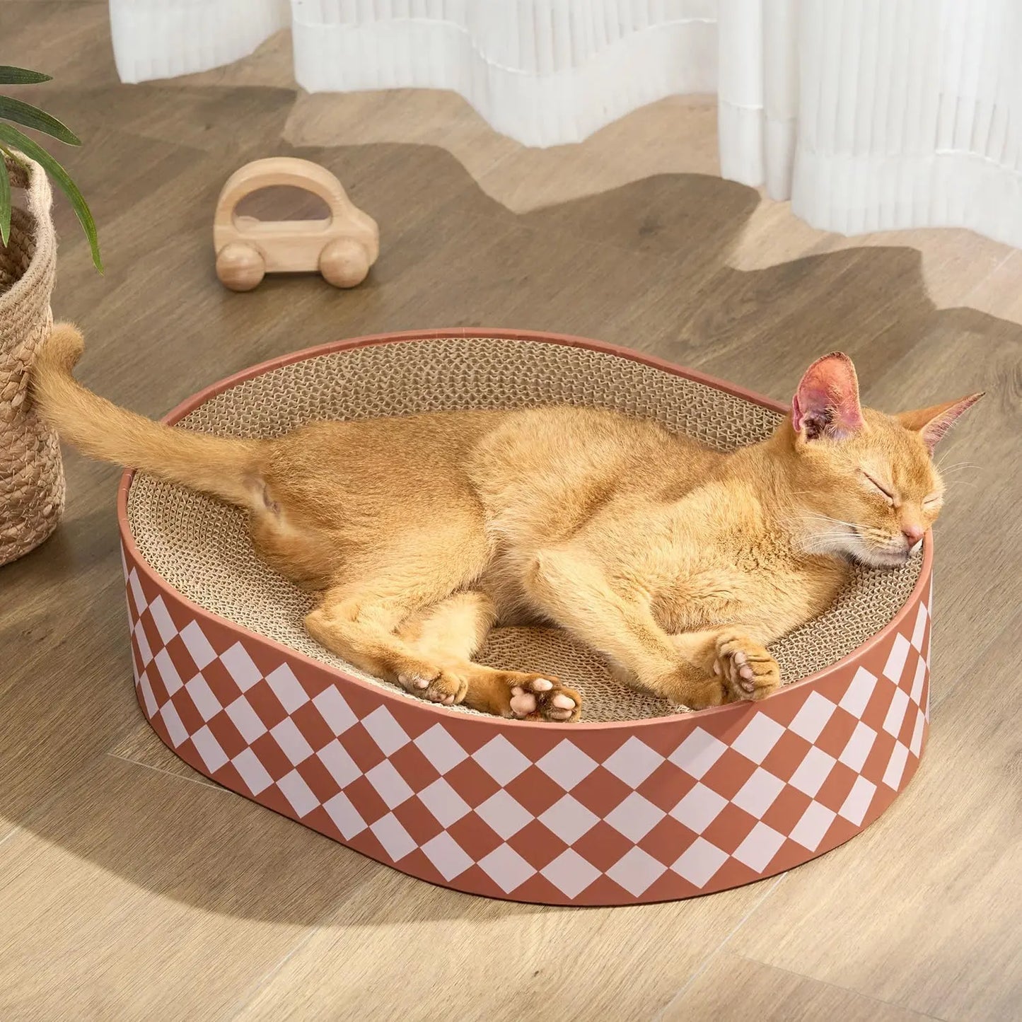 Conlun Cat Scratcher Bed, 2 in 1 Oval Cat Scratching Board Indoor Kitty Scratch Pad Corrugated Cardboard Lounge Bowl Nest Couch Sofas Kittens, Includes Cat Toy, Christmas