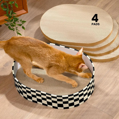 Conlun Cat Scratcher Bed, 2 in 1 Oval Cat Scratching Board Indoor Kitty Scratch Pad Corrugated Cardboard Lounge Bowl Nest Couch Sofas Kittens, Includes Cat Toy, Christmas