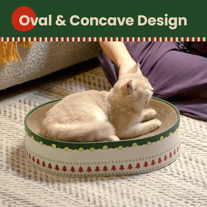 Conlun Cat Scratcher Bed, 2 in 1 Oval Cat Scratching Board Indoor Kitty Scratch Pad Corrugated Cardboard Lounge Bowl Nest Couch Sofas Kittens, Includes Cat Toy, Christmas
