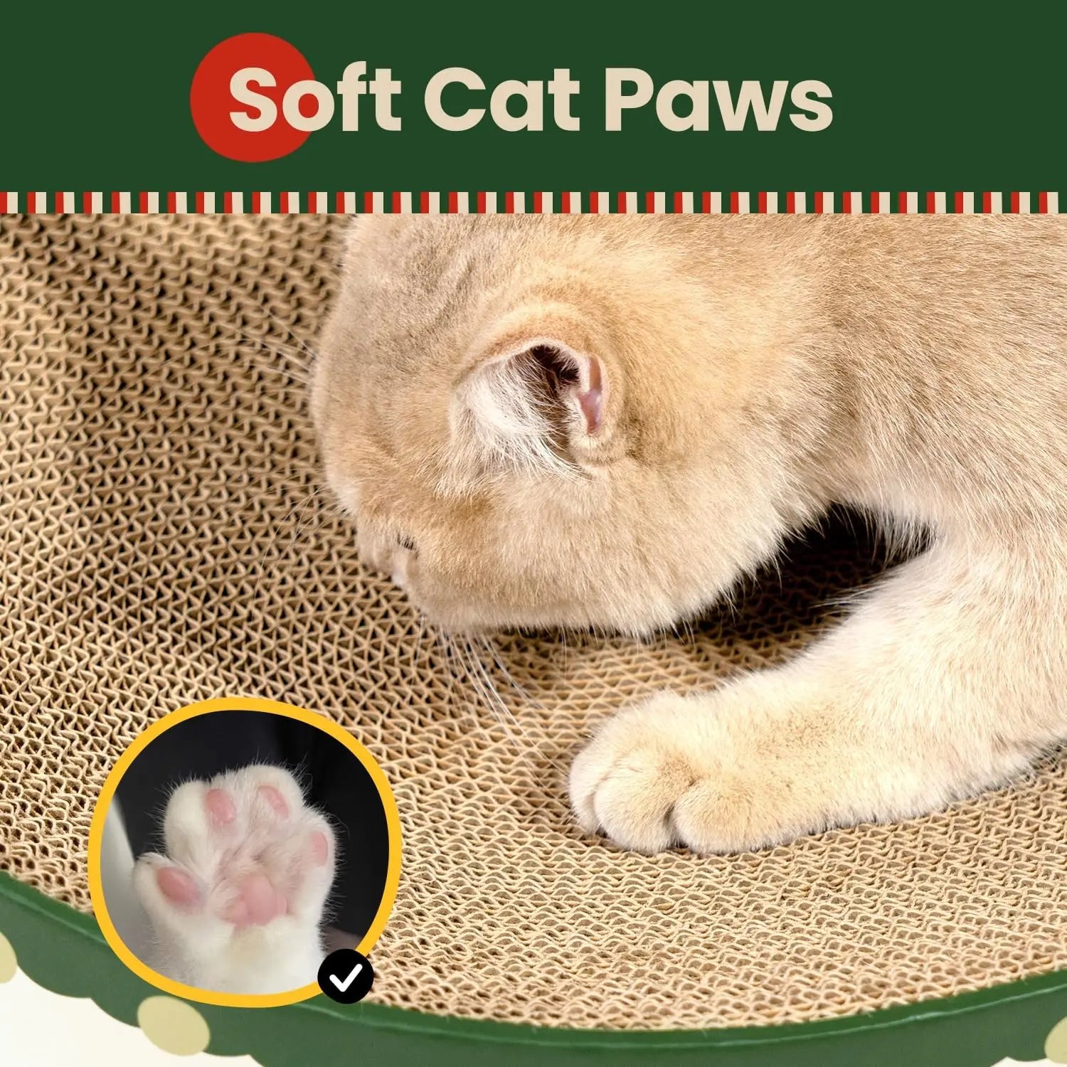 Conlun Cat Scratcher Bed, 2 in 1 Oval Cat Scratching Board Indoor Kitty Scratch Pad Corrugated Cardboard Lounge Bowl Nest Couch Sofas Kittens, Includes Cat Toy, Christmas