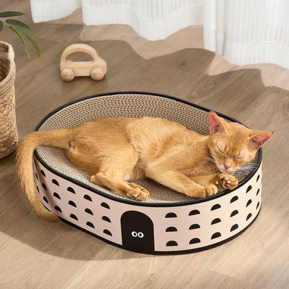 Conlun Cat Scratcher Bed, 2 in 1 Oval Cat Scratching Board Indoor Kitty Scratch Pad Corrugated Cardboard Lounge Bowl Nest Couch Sofas Kittens, Includes Cat Toy, Christmas