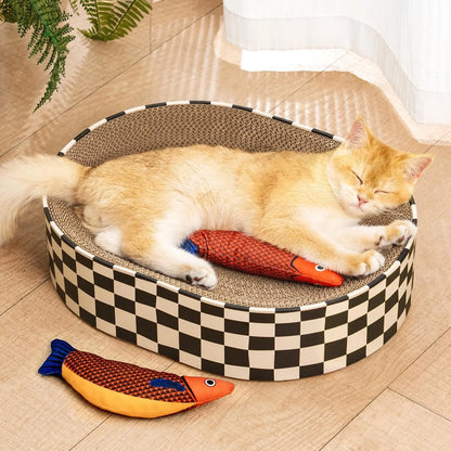 Conlun Cat Scratcher Bed, 2 in 1 Oval Cat Scratching Board Indoor Kitty Scratch Pad Corrugated Cardboard Lounge Bowl Nest Couch Sofas Kittens, Includes Cat Toy, Christmas